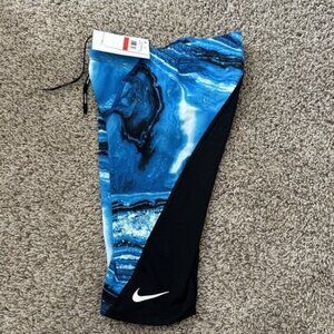 Nike Men's Crystal Wave Jammer Size 28 Blue Black Logo Swim Drawstrings